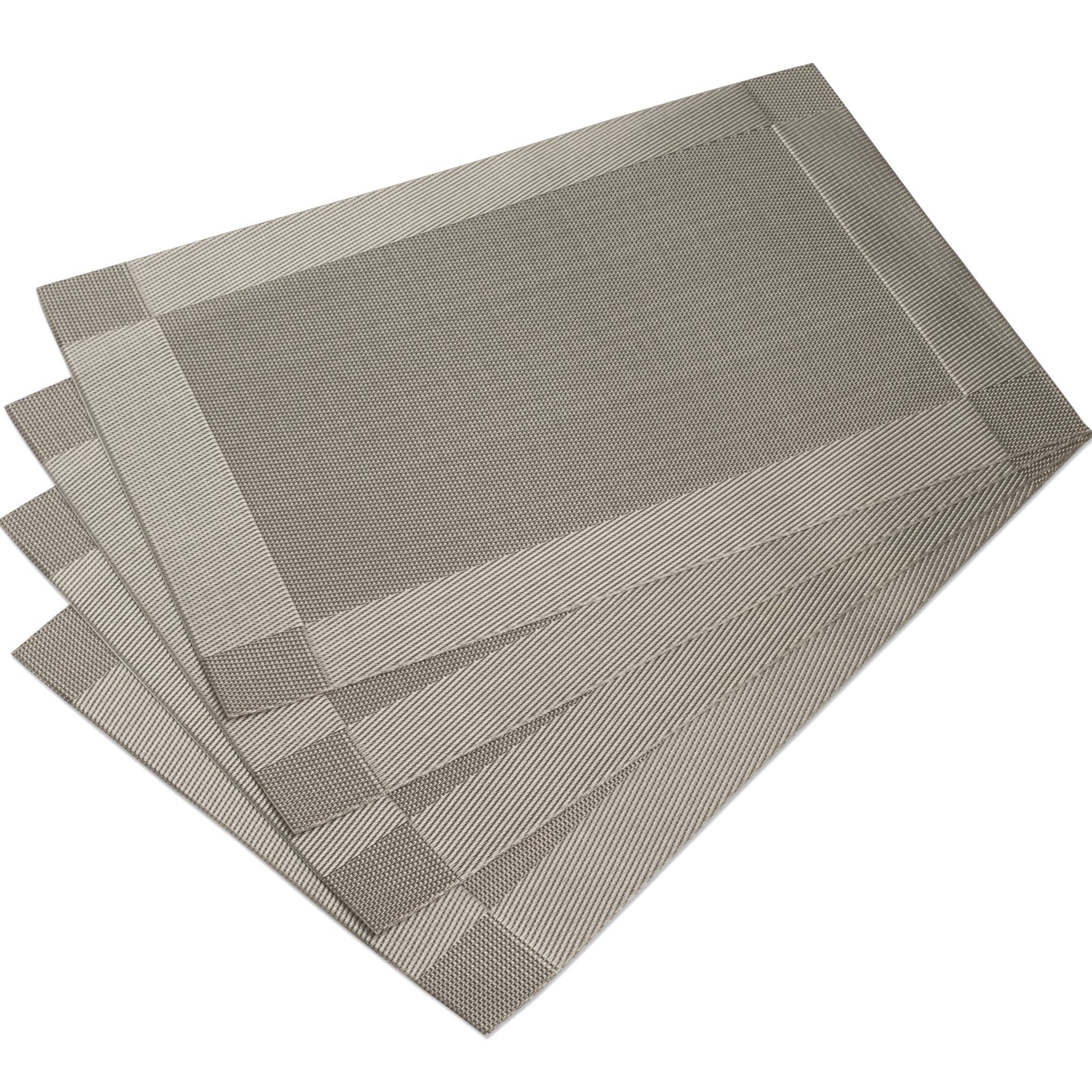 DinaChef Place Mats for Dining Table or Kitchen, Quality Thermal Bonded Edges, Reversible Placemats, Vinyl Placemat Set of 4, Rectangle Square Corner Design Mats in Grey