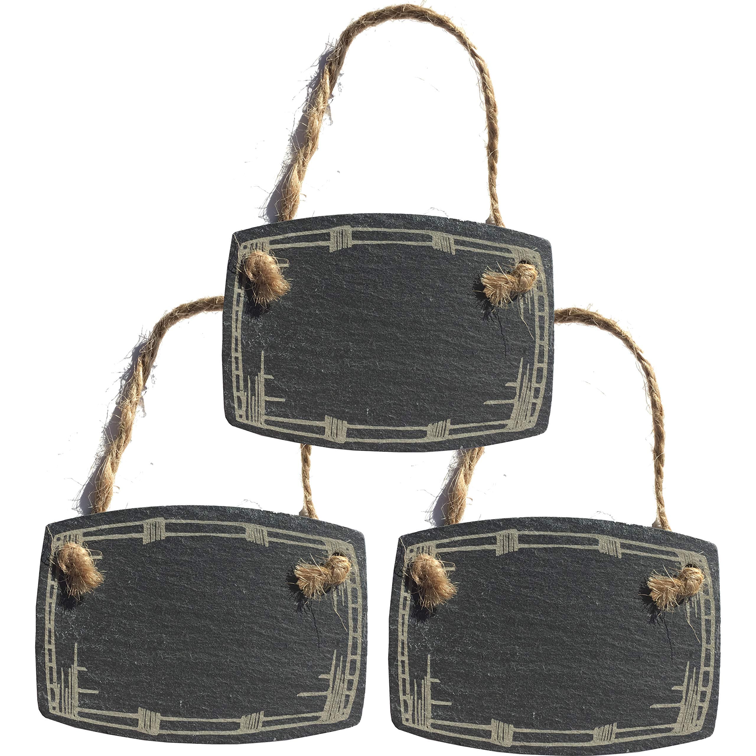 Barrel Shaped Slate Decanter Tag - Write w/Chalk or Chalk Pen - Custom Liquor Decanter Labels (Set of Three) Choose Your Own Text - Whiskey, Bourbon, Scotch, Gin, Rum, Vodka, Cognac, etc (Three)