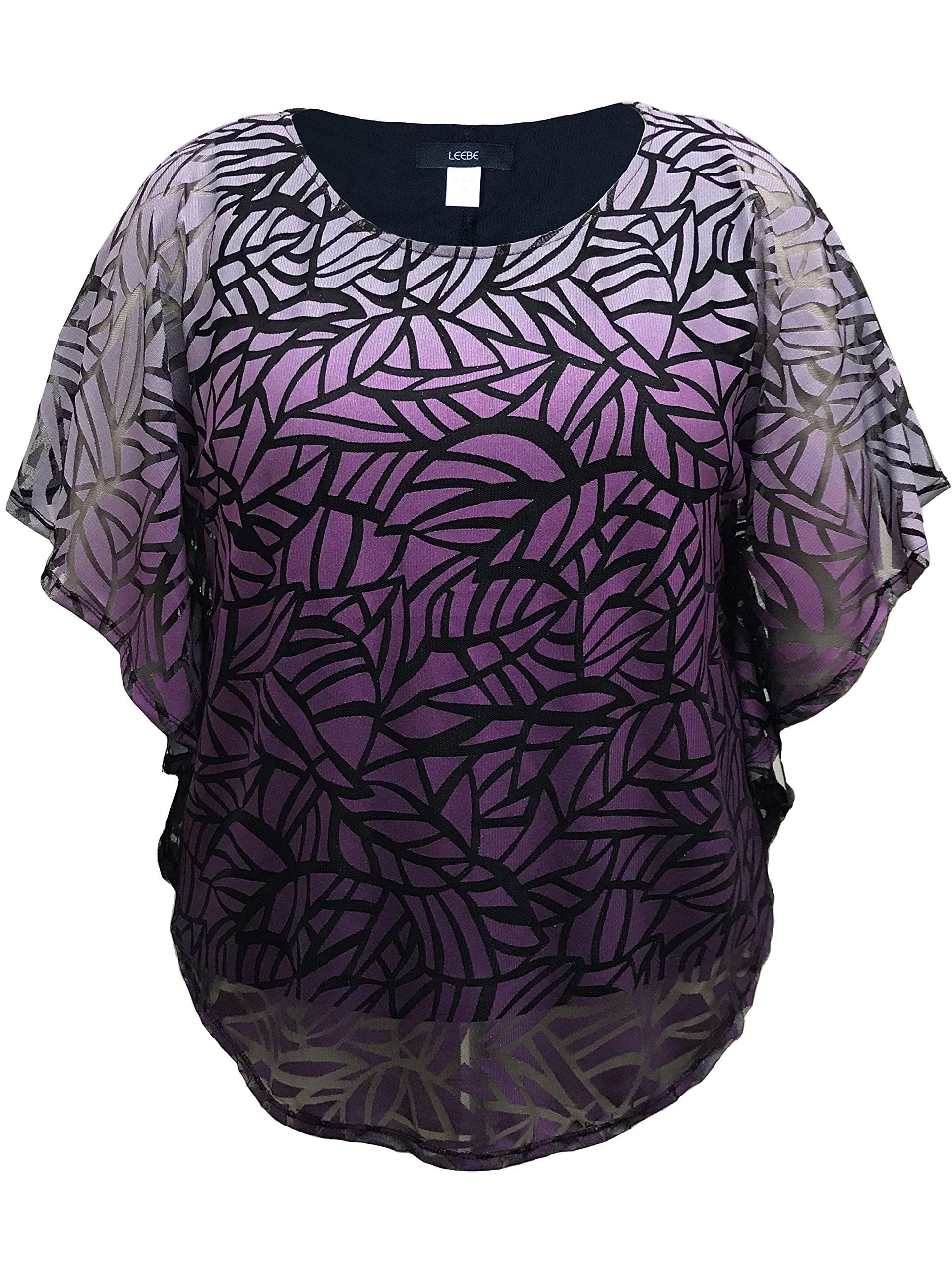 LEEBE Women's Plus Size Double-Layered Burnout Poncho Blouse Top (S-5X)