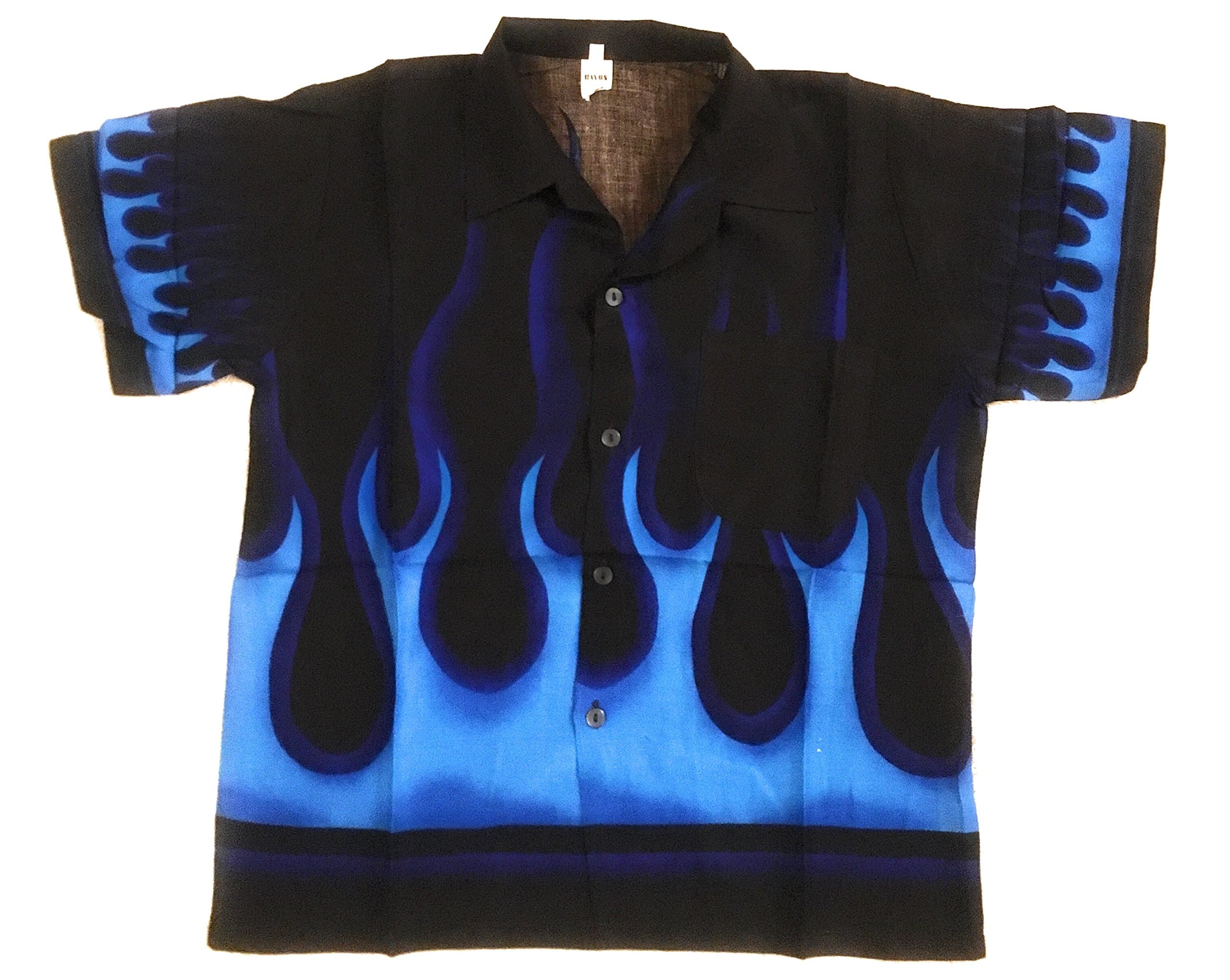 Summer Time Breeze Boys Button Up Flames Collared Shirt