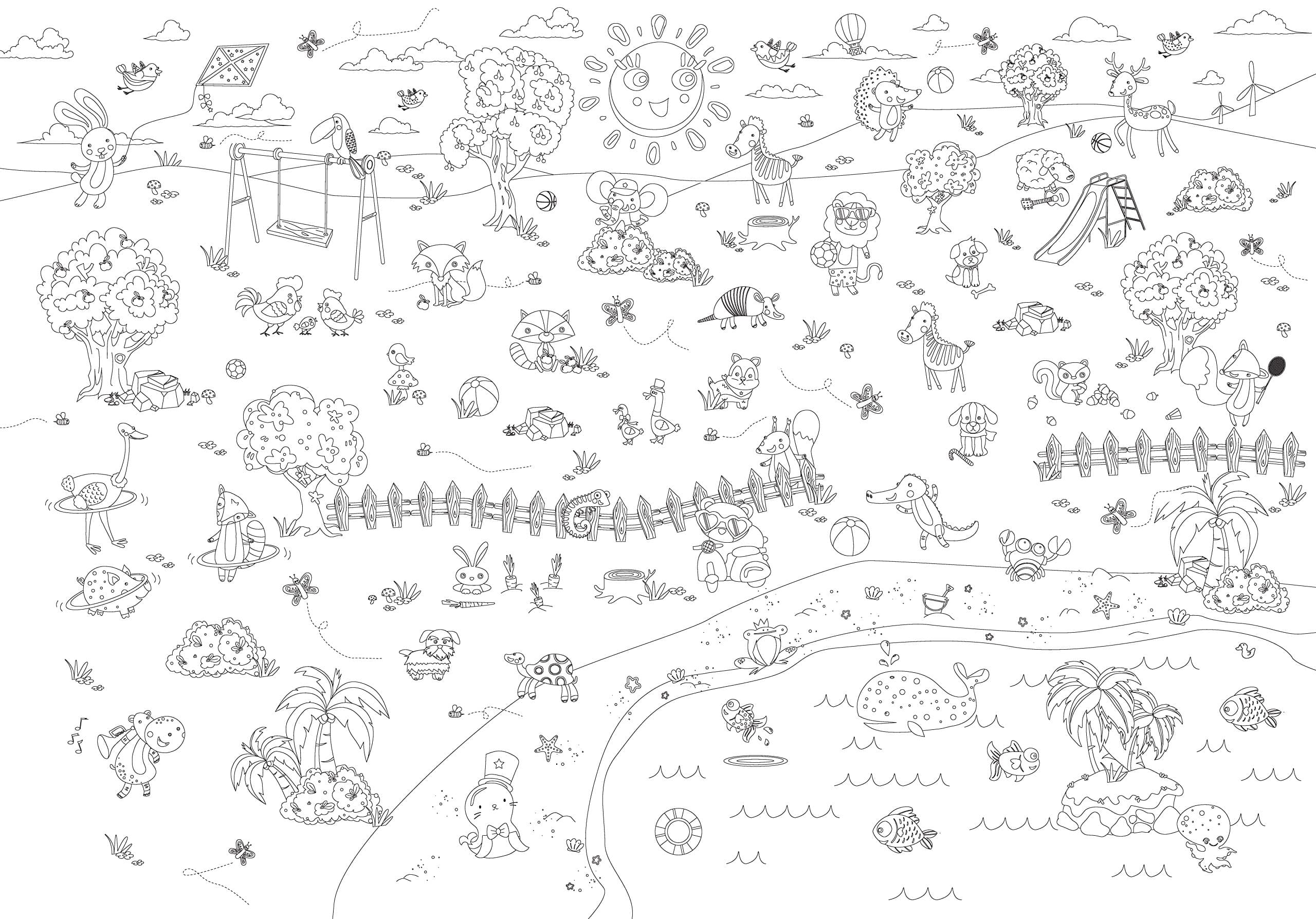 Large Coloring Poster | Cute Animals | Thick & Leak-Proof Tablecloth | Comes With A 12 Color Pencil Set | Also Great For Your Crayons Or Markers | Fun At A Party, In A Classroom Or Any Time