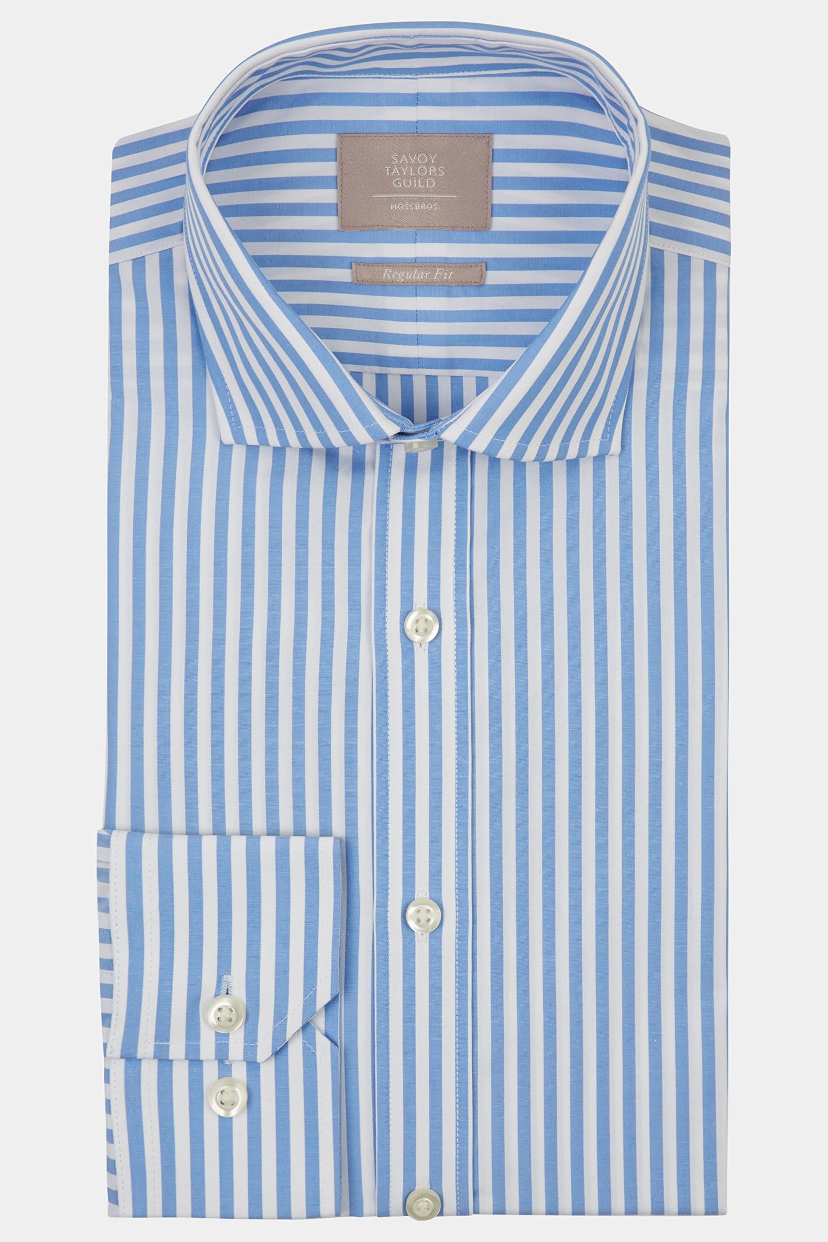 Savoy Taylors Guild Men's Regular Fit Sky Single Cuff Stripe Shirt