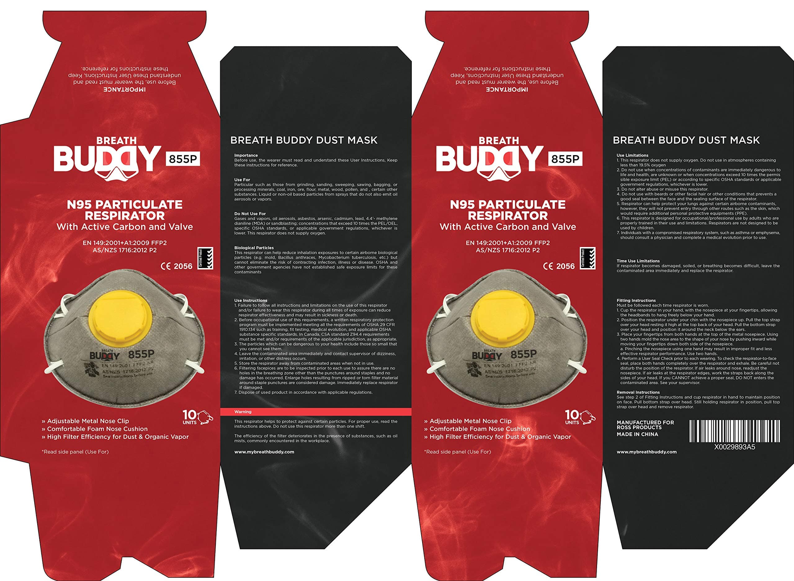 Breath Buddy Disposable Dust Mask With Active Carbon & Exhalation Valve (15 pack) | Professional Particulate Respirator Certified by NIOSH for Cleaning, Construction, Woodworking and DIY Projects