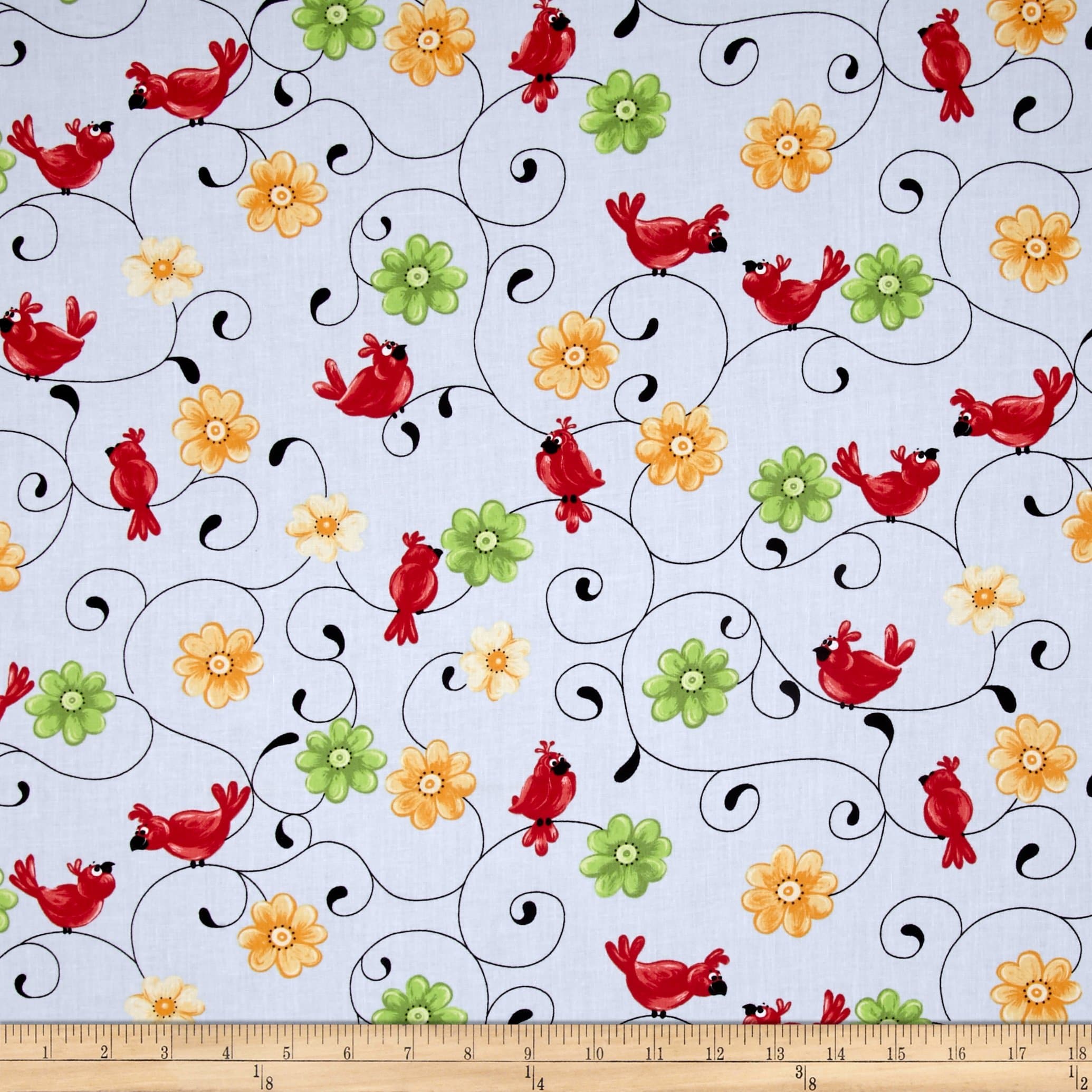 Susybee Bird Allover Blue Fabric By The Yard