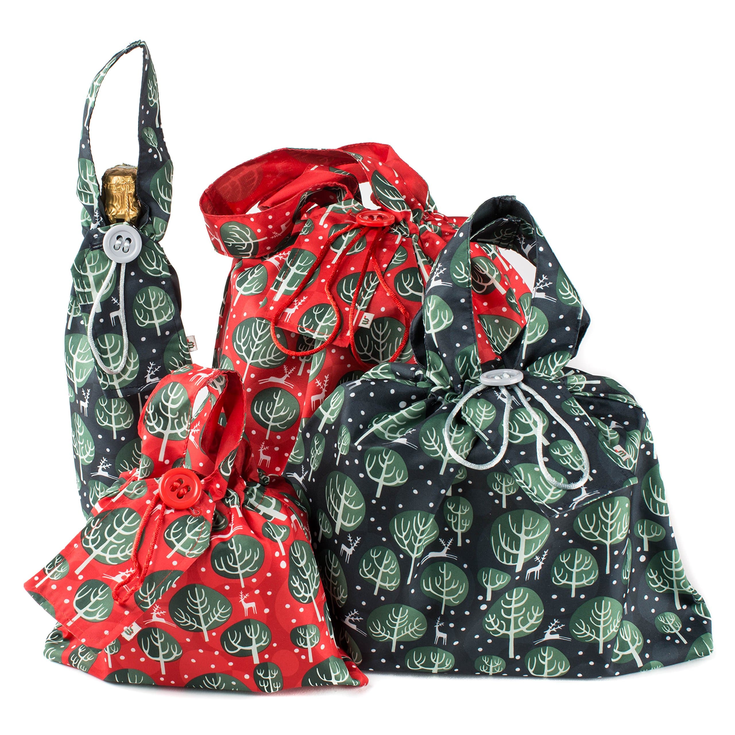 Re-Usable Fabric Gift Bags - Small, Medium & Large Gift Bag Plus Bottle Bag