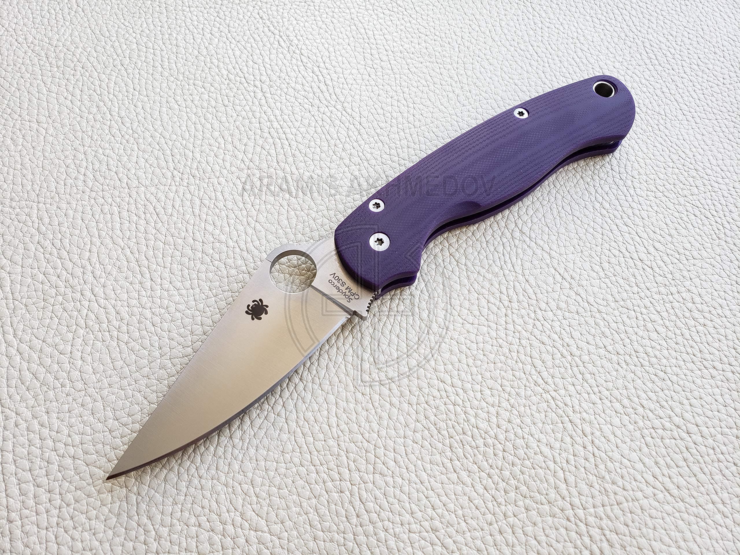 Custome scales for Spyderco Paramilitary 2. Model 3D Classic. Purple G10 (Knife and Spacer not included)