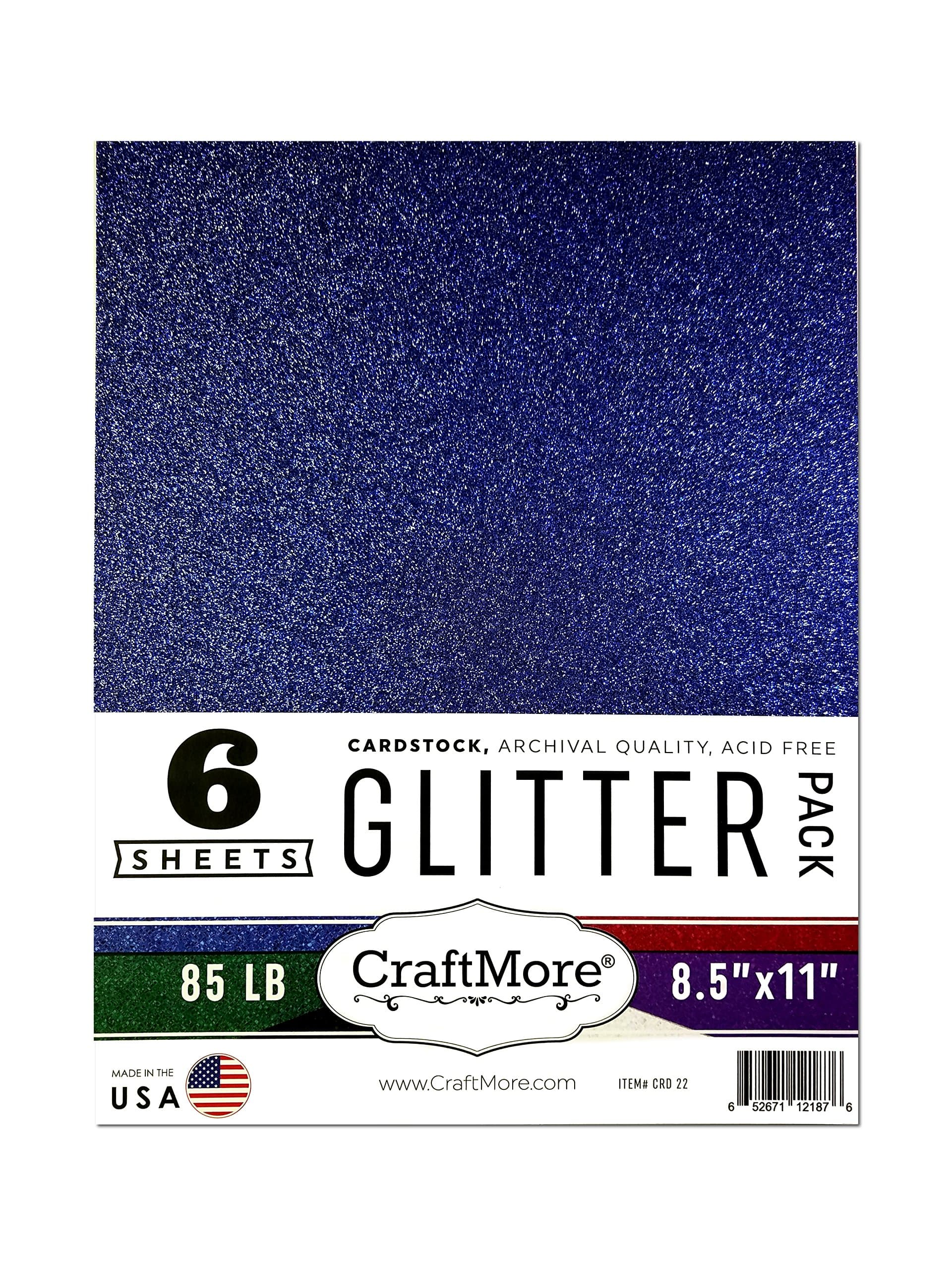 CraftMore Assorted Glitter Card Stock Essential Pack, 8.5 by 11 Inches, 6 Sheets