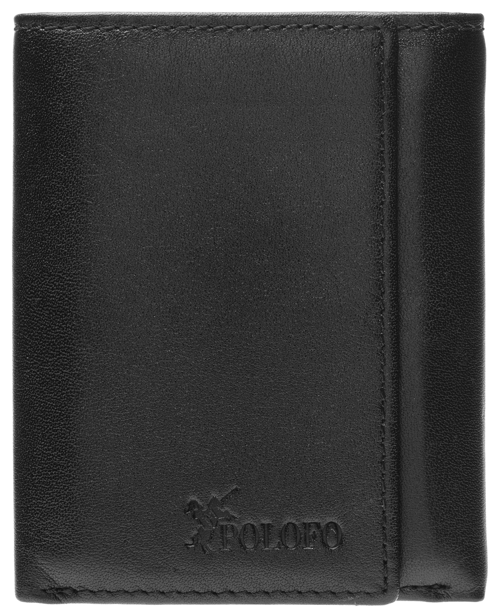 Trifold Leather Wallets for Men – 2 ID Windows Credit Card Holders RFID & Elegant Gift Box (Black)