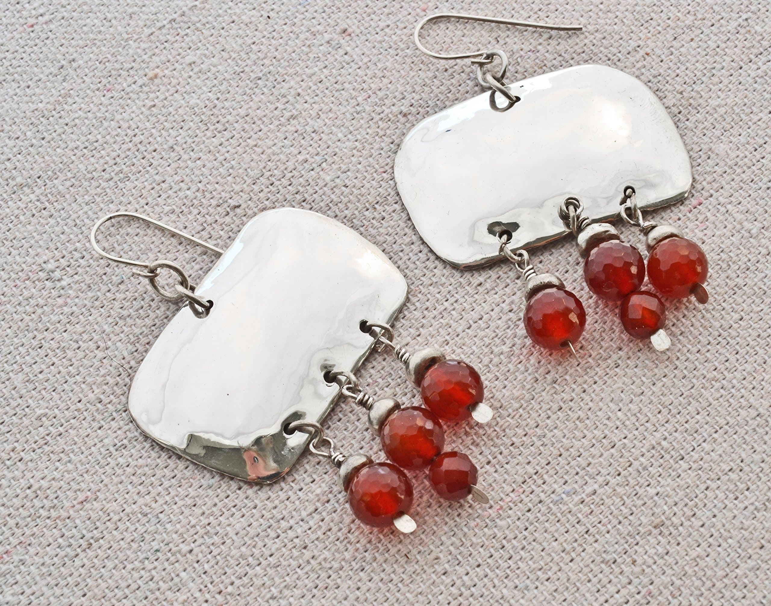 Handmade Large Sterling Silver Earrings With Carnelian Drops