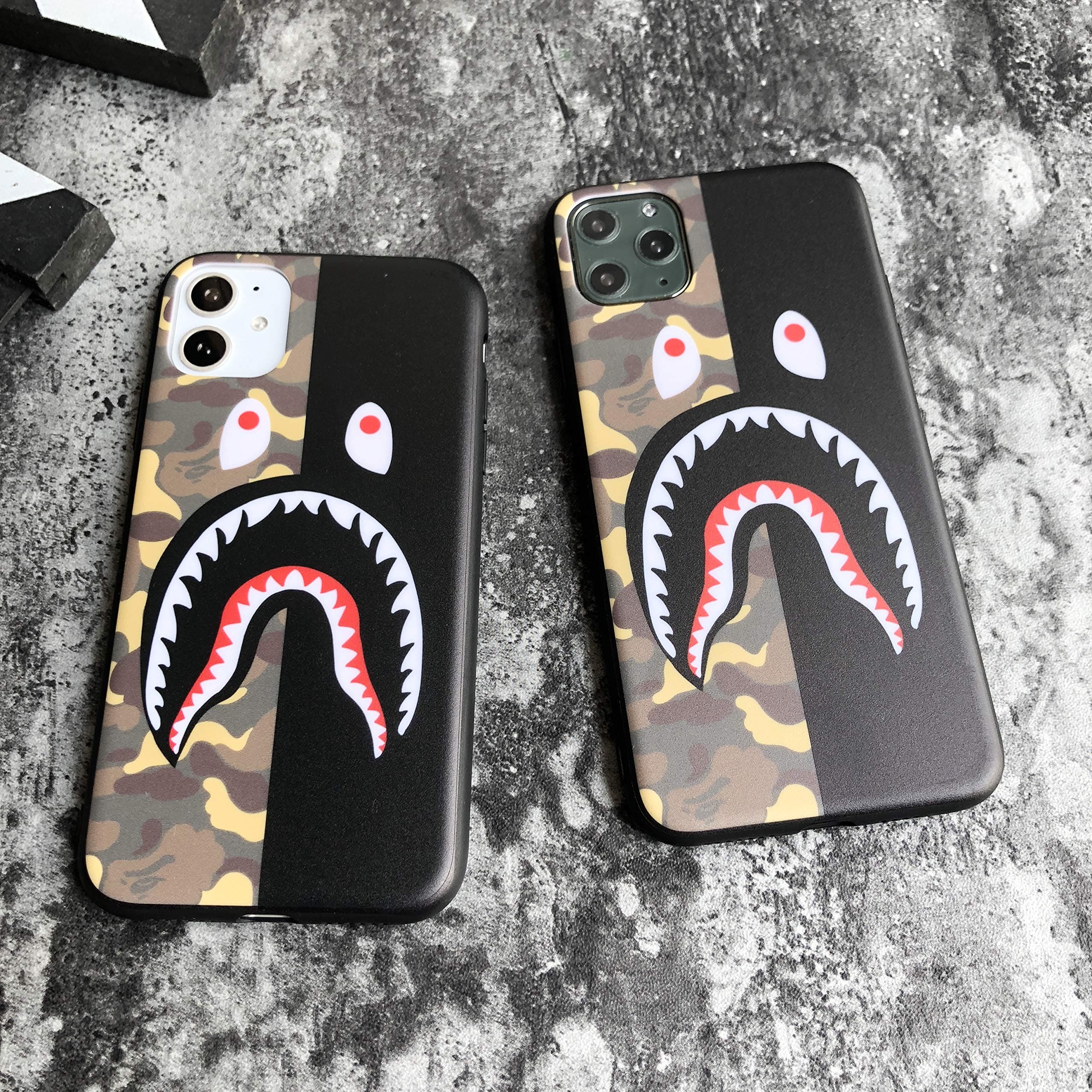 Shark Teeth Camo Print Hardshell Silicone Case for iPhone 11 iPhone 11 Pro iPhone 11 Pro Max with Matte Finish Bape Hypebeast Supreme Slim Protect Fashion Stylish (Green/Black, iPhone 11 Pro)