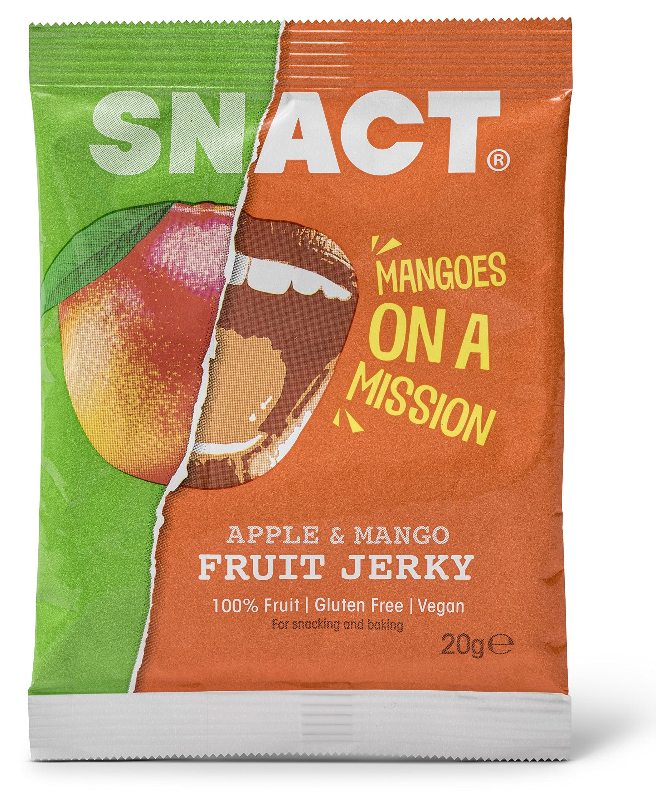 Fruit Snacks by Snact - Apple & Mango / 100% Fruit, Vegan, Gluten Free / 20g Each (Pack of 20)