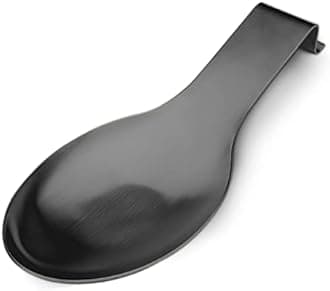 Stainless Steel Spoon Rest, Spatula Ladle Holder, Stainless Steel Utensil Spoon Rest Holder, Brushed Finish, Dishwasher Safe 9.8 x 3.7 Inch (Black 1PC)