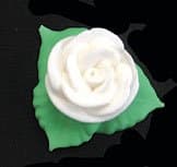Item#38768 - White Rose W/3 Leaves Royal Icing Cake/Cupcake Decorations 12 Ct