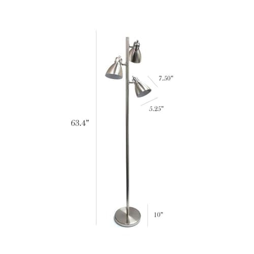 Simple Designs LF2007-BSN Metal 3 Light Tree Floor Lamp, Brushed Nickel