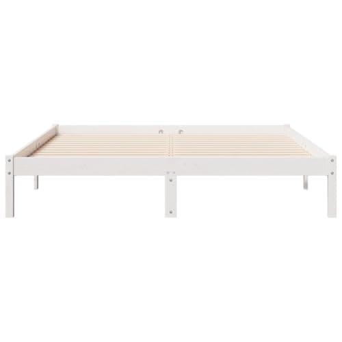 vidaXL - Extra Long Wooden Bed Frame, White, 140x210 cm, Sturdy Pinewood, Slatted Support, Bedroom Furniture