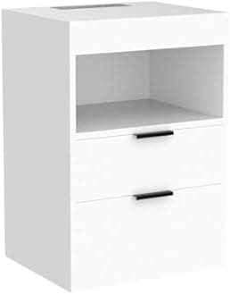 Yusong Night Stand, Bedside Table, LED Nightstand with Charging Station, Modern Night Stand, Wood Sofa Couch End Side Table with 2 Pull-Out Shelf, White