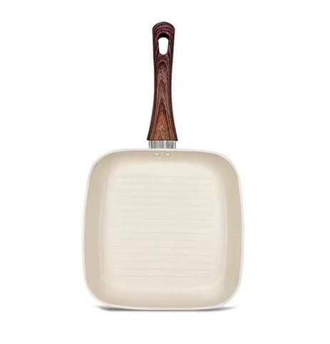 VDNSI Nonstick Grill Pan, 24cm, Beige, Marble Coating, Soft Touch Handle, PFOA Free, Square, 2L, Electric Stovetop Compatible