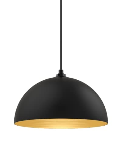 Steel Lighting Co. Melrose Pendant Light | Ceiling Mounted | 18 inch Round Dome | Modern Contemporary Farmhouse Style Made in America | Black Cord | Matte Black Exterior/Brass Interior