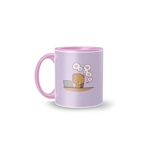 Special Milk and Mocha Bear Printed Coffee Mug Inner & Handel Pink Coloured Ceramic Mug 350 ml,(Pack of 1 Mug) Gift for Couple,Friends,Kids,Birthday… (Mocha*24-Pink71)