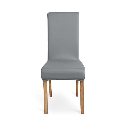 Amazon Basics Dining Chair Covers, Stretch Parson/Dining Chair Slipcover, Removable Washable Chair Protector for Home/Restaurant/Banquet, Light Grey Pack of 4