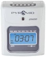 Pyramid Time Systems 2500K1 Bundle, Includes Model 2500 Auto Aligning and Top Loading Time Clock, 100 time Cards, Two Ink Ribbon cartridges, one 10 Slot time Card Rack and Two Security Keys