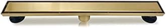 Neodrain 40-Inch Gold Linear Shower Drain, 2-in-1 Flat & Tile Insert Cover, Stainless Steel Linear Drain, Brushed Brass Rectangle Shower Floor Drain with Hair Strainer, Watermark&CUPC Certified