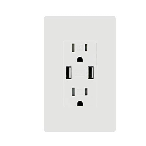 Micmi USB Outlet Decorator Receptacle 3.1A Receptacle, in-Wall Charger with 15 Amp, 125 Volt Tamper-Resistant Outlet Charger (1, White, 3.1A USB A Outlet)