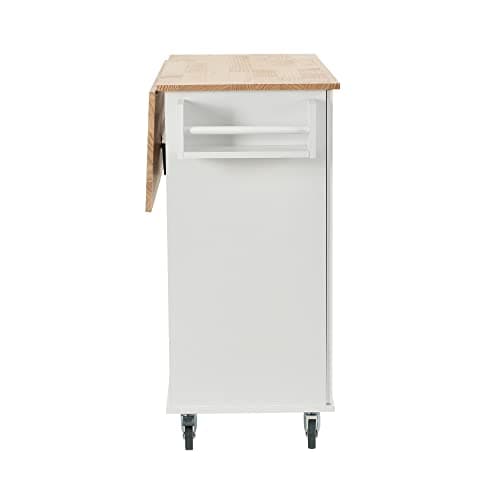 LUMISOL 52.7" Kitchen Island Cart on Wheels, Rolling Kitchen Island with Drop Leaf, White