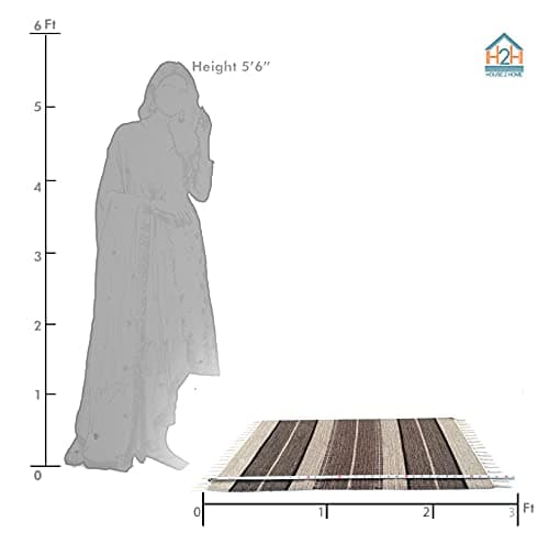 H2H House2Home Cotton Stripe Design Runner Mat/Bedside Rug Combo Offer of 2 (50cm X 80cm - Brown)