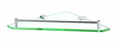 Luxxur S028 Superior Bathroom (Flat Front) Glass Corner Shelf Unit with Chrome on Brass Mounts - totally rustproof