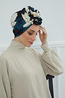 Aisha's Design Instant Turban Head Wraps For Women Pretied Hijab Scarves, Rose Detail