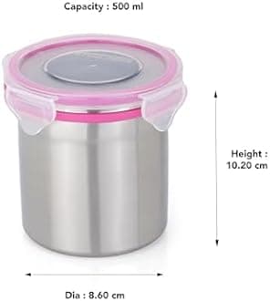 STEELLOCK Stainless Steel Airtight Container with Lid | Leakproof, BPA-Free | Multipurpose Food Storage Containers/Tiffin/Dabba for Office, School & Kitchen | SL-1203-set of 2, 500ml each, Pink