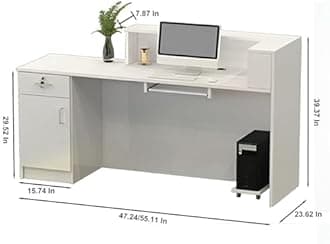 Front Desk Reception Counter, Front Counter Desk with Lockable Drawer, Reception Counter, Modern Retail Counter for Checkout Office/Beauty Salon/Lobby C-Right(White+Black-L,Small)