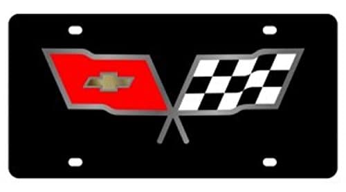 Corvette C3 Flags Black Laser Cut License Plate