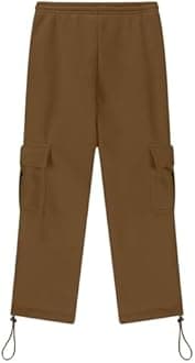 Boys' Open Bottom Fleece-Lined Sweatpants with Pockets High Elastic Waist Baggy Wide Straight Leg Pants 5-15 Years
