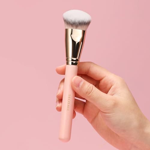 TEOYALL Flat Angled Foundation Brush, Large Dense Synthetic Bristles Kabuki Brush for Base Makeup with Liquid Cream Powder