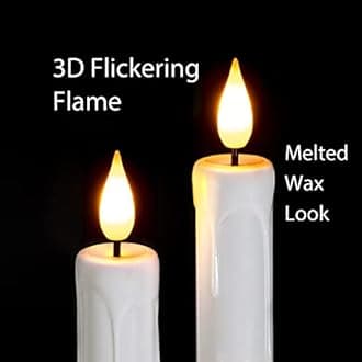 Homemory 3 Pcs Flameless Taper Candles with Remote Timer Dimmer, 9.6" White Flickering Candlesticks Battery Operated, Realistic Plastic LED Candles for Fireplace Wedding Seasonal Indoor Decorations