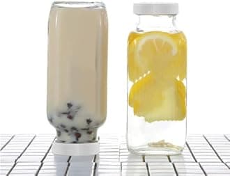 Encheng 8 Ounce Glass Bottles,Reusable Glass Drinking Bottle with Plastic Airtight Lids,Vintage Juicing Bottle Clear Water Bottles for Smoothies,Kombucha,Travel Homemade Beverage,30 Pack