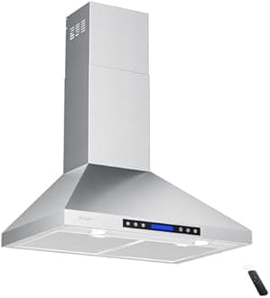 AROAN Wall Mount Range Hood with Ducted/Ductless Convertible Duct, 30 Inch 780CFM Stainless Steel Vent Hood, 4Speed Touch Panel with 2pcs Adjustable LED Lights (PA02-30)