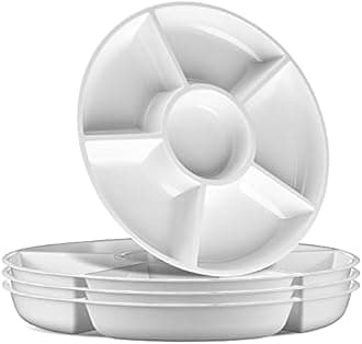 Plasticpro 6 Sectional Round Plastic Serving Tray/Platter (8, White)