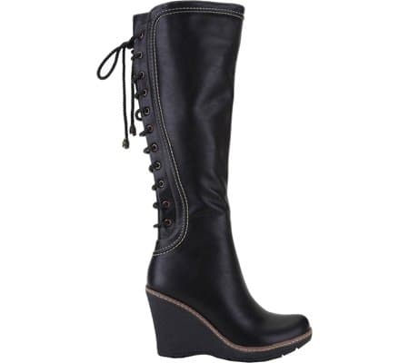 Camuy' Stitching Back Lace Knee-High Wedge Boots Black