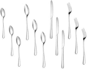 ANH MART Silver Spoon Set Premium Stainless Steel Flatware Set Mirror Polished Cutlery Set Durable Home Kitchen Eating Tableware Set Include Fork Knife Spoon Set (Silver Spoon 12)