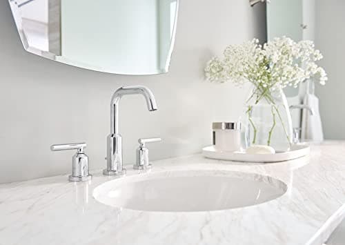 Moen Gibson Chrome Two-Handle 8-Inch Widespread High Arc Modern Bathroom Sink Faucet, Valve Required, T6142