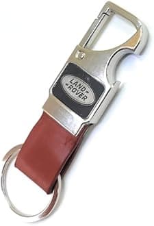 Metal Leather Opner Keychain for Land Rover Car. Brown Colour Key Chain ()