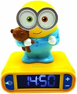 LEXIBOOK, Despicable Me Minions, Bob Nightlight alarm clock, Sounds and Melodies, LCD Backlit screen, Luminous, Snooze, Yellow, RL800DES