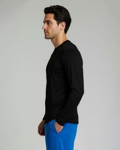 4 Pack: Men's Dry-Fit Moisture Wicking Performance Long Sleeve T-Shirt, UV Sun Protection Outdoor Active Athletic Crew Top