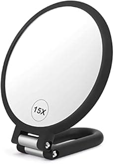 Magnifying Handheld Mirror Double Sided, 1X 15X Magnification Mirror, Travel Folding Hand Held Mirror, 360°Rotation Pedestal Makeup Mirror Vanity Mirror