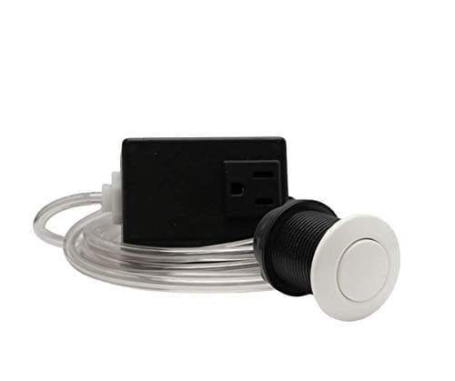Presair Sink Top Air Switch Kit with Single Outlet, White Button for Garbage Disposal, Part Number PBA-01/B370WA. Made in the USA. UL/CUL Listed.