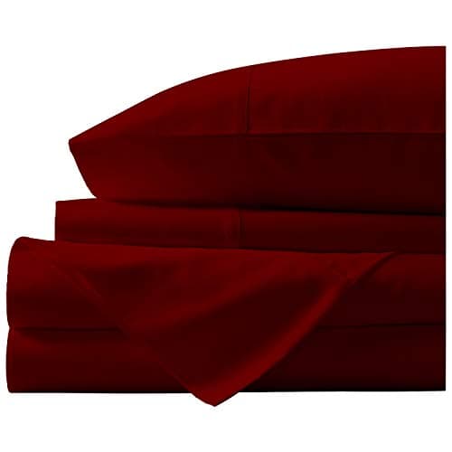 Americano Casa Super Soft Long Staple Egyptian cotton 4 PC Bedding sheet set 500 TC, Italian finish Bed sheet 500 fits upto 24” deep pocket mattress Made In USA King, Burgundy