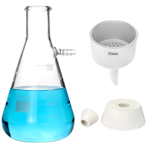 QWORK Buchner Funnel Kit, 1000ML Vacuum Flask with 80mm Funnel, Borosilicate Glass Heavy Wall Filtering Flask